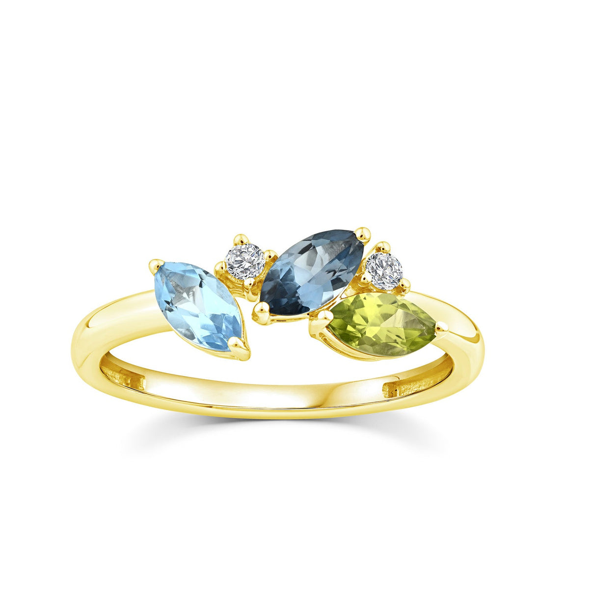 0.04ct Diamond, Topaz & Peridot Ring in 9K Yellow Gold
