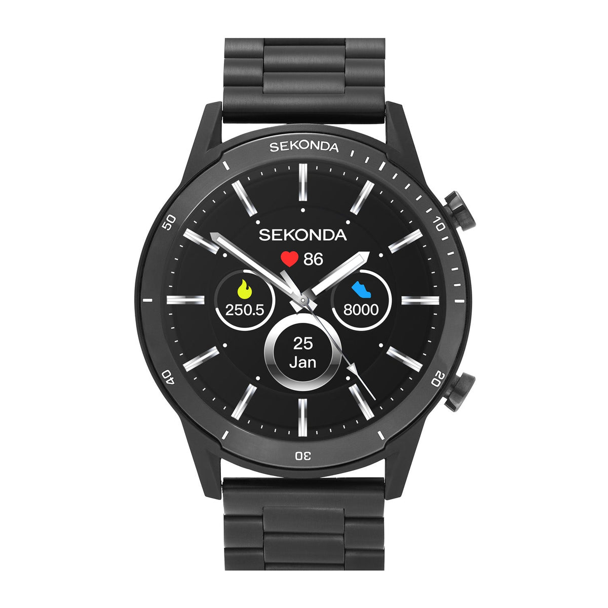 Sekonda Smart Active Black Dial Black Steel Mens Watch SK30368 front packshot