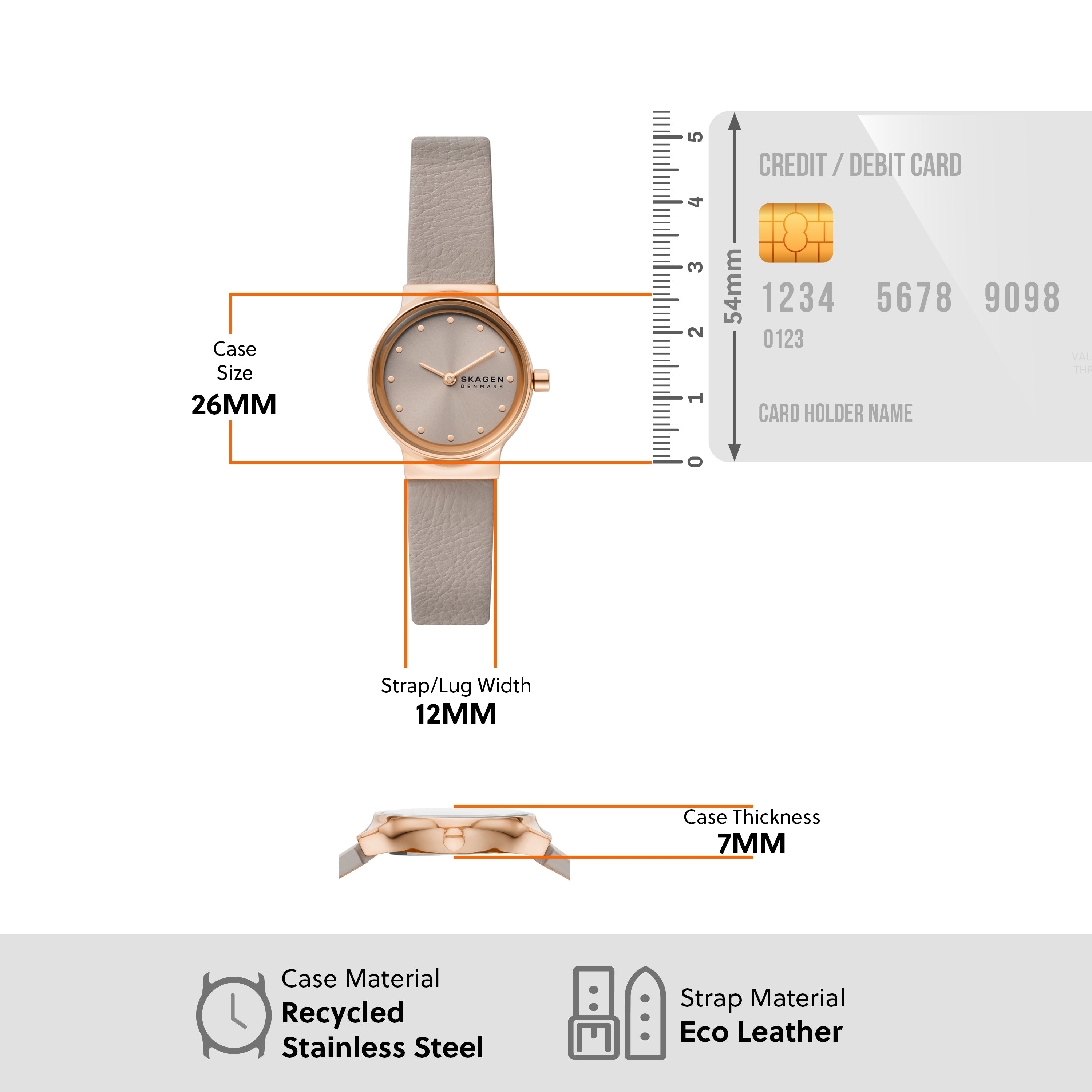 Skagen Freja Lille Minimalist Greystone Watch with LiteHide Leather Strap SKW3005