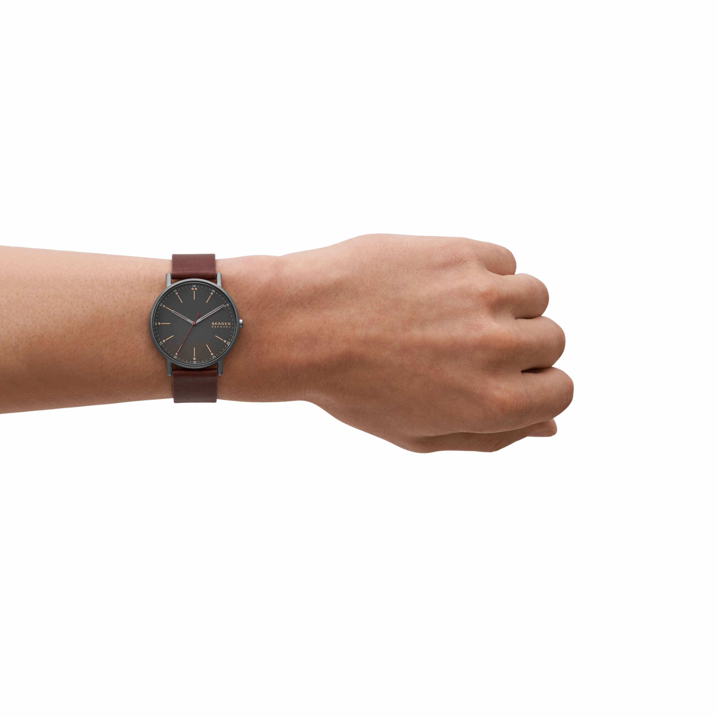 Skagen Signatur Black Dial Cherry Wood Leather Watch SKW6860
