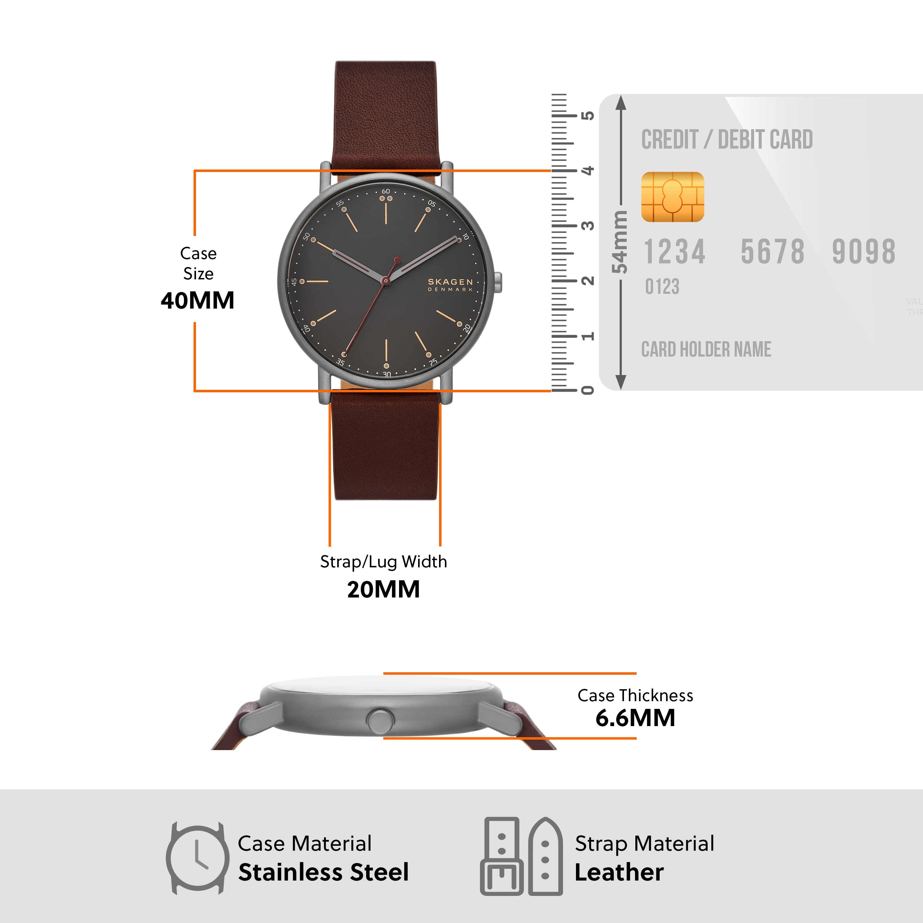 Skagen Signatur Black Dial Cherry Wood Leather Watch SKW6860
