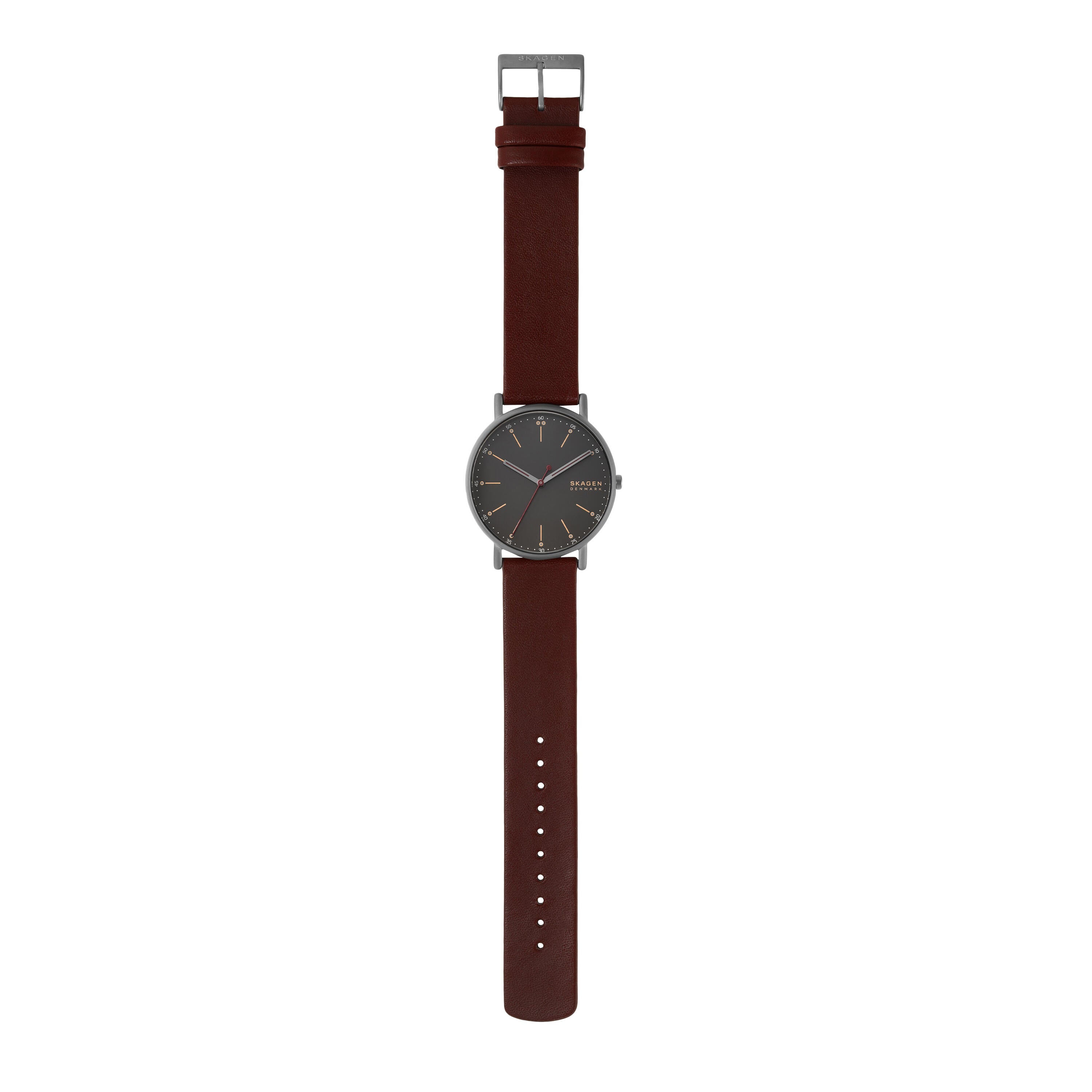 Skagen Signatur Black Dial Cherry Wood Leather Watch SKW6860