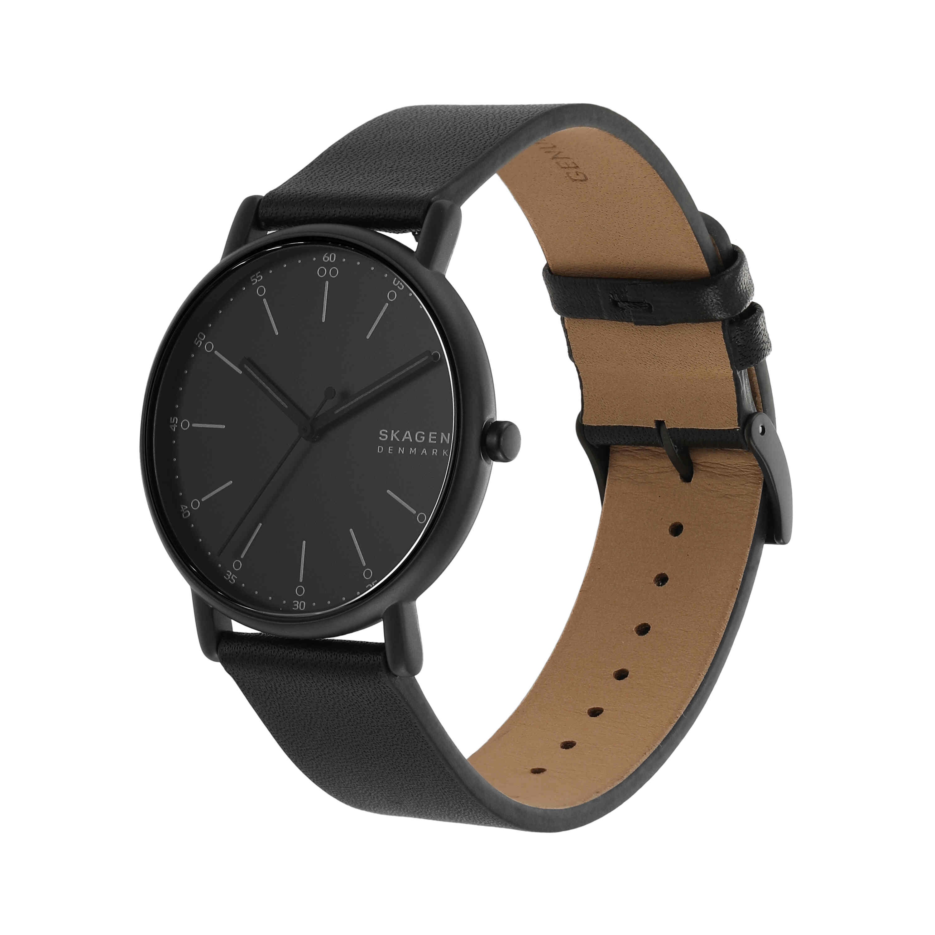 Skagen Signatur Three-Hand Black Leather Watch SKW6902