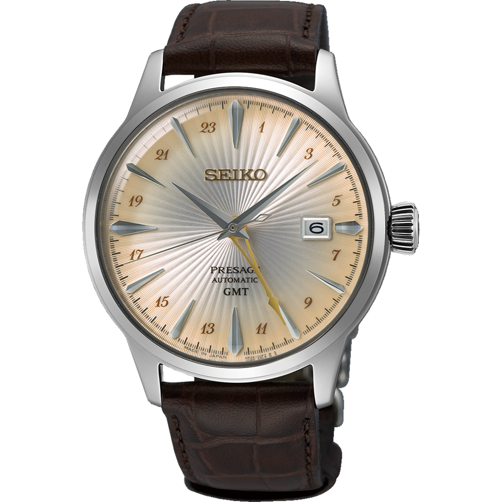 Seiko Presage GMT Automatic Watch with Brown Leather Strap - SSK041J