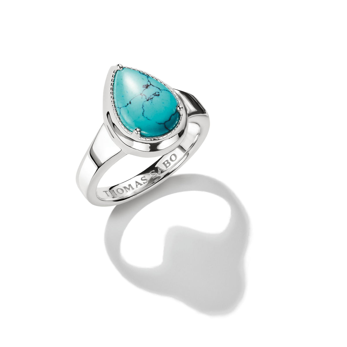 Thomas Sabo Ring with Imitation Turquoise Teardrop Stone Silver