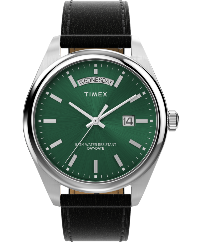 TIMEX クォーツ 腕時計 黒/緑 Timex Legacy Quartz Green Dial Day-Date Leather Band Watch TW2W57300
