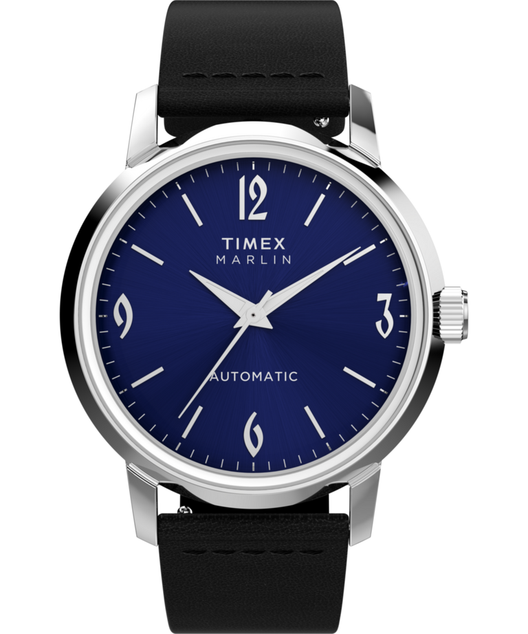 Timex Marlin Automatic Blue Dial 40mm Leather Strap Watch TW2W93100