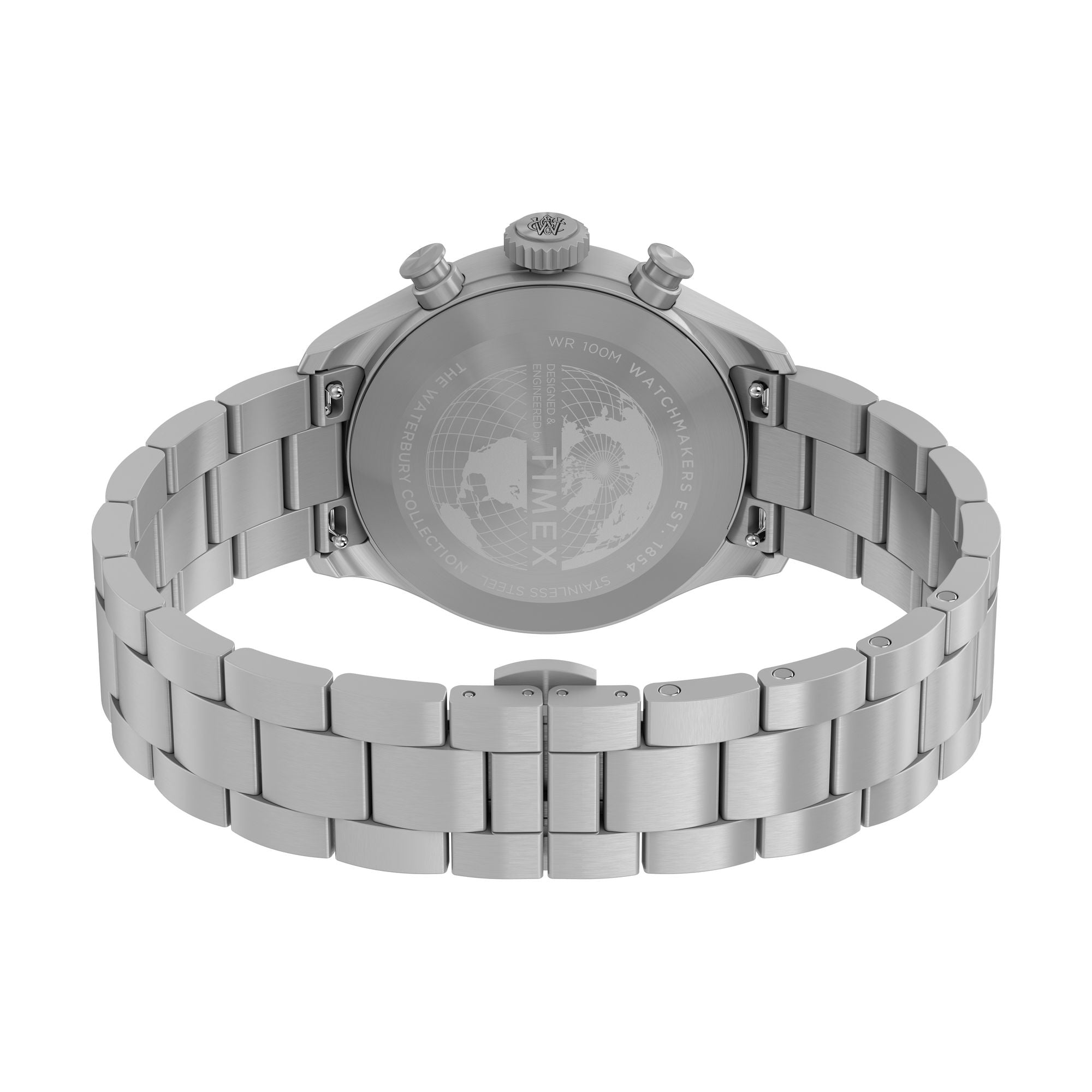 Timex Waterbury Chronograph Green Dial Stainless Steel Strap Watch TW2Y19100