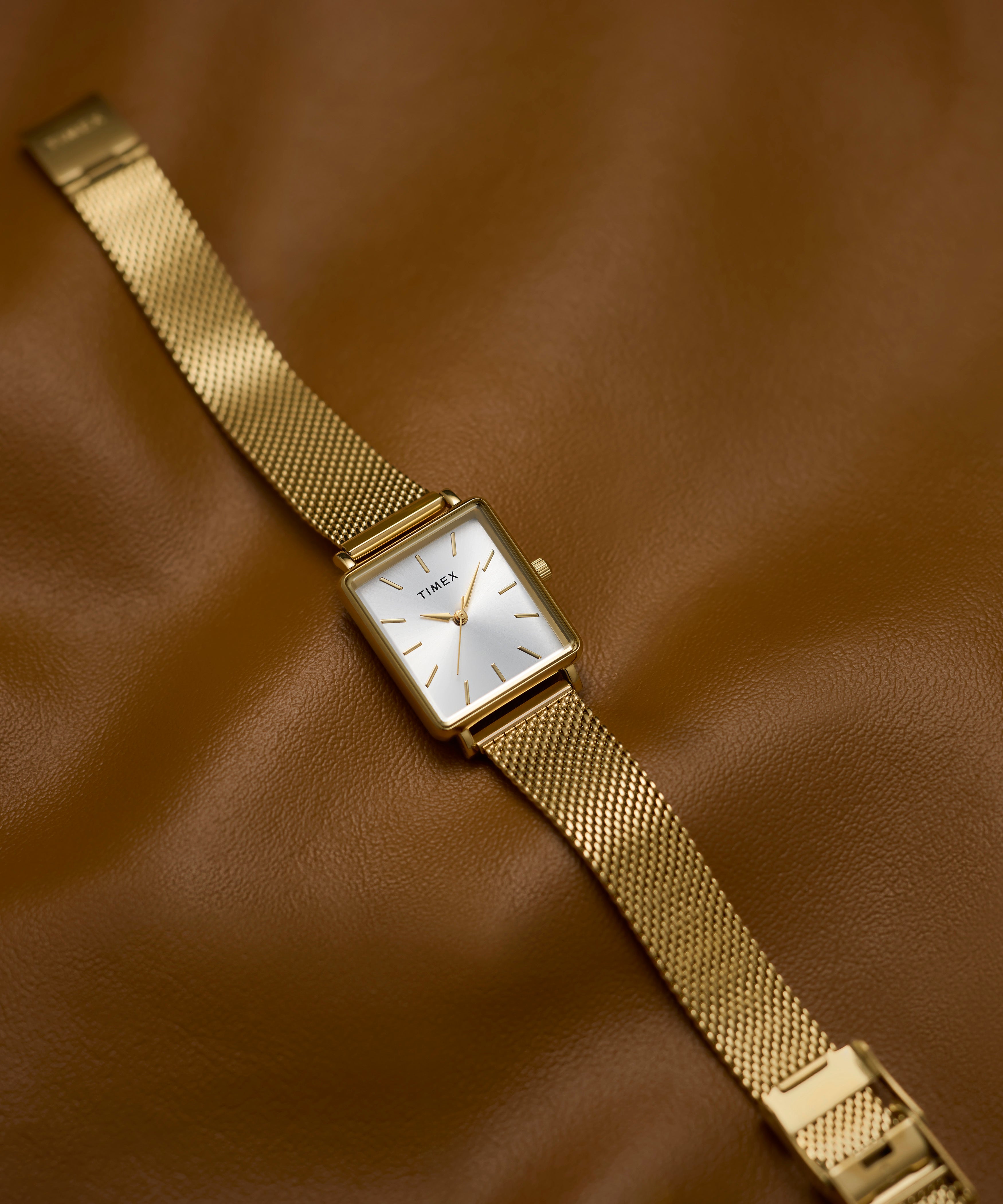 Timex Transcend Rectangular 22mm White Dial Gold Stainless Steel Watch TW2Y26100