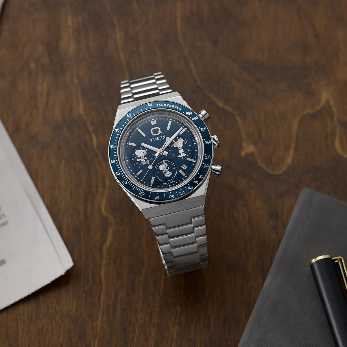 Q Timex x Peanuts® Chronograph Stainless Steel Blue Dial Watch TW2W45300