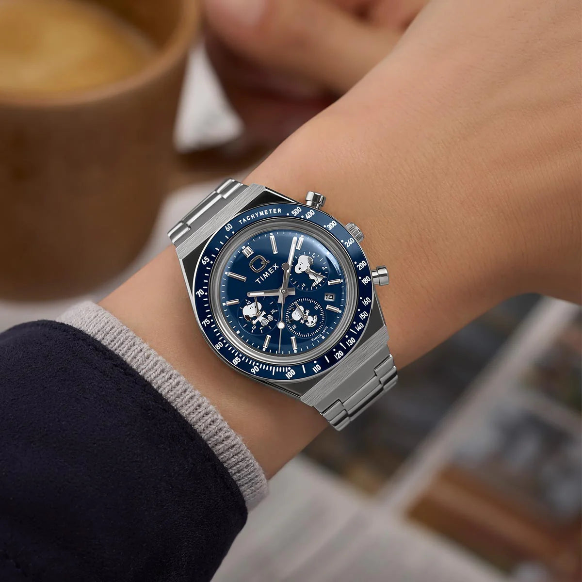 Q Timex x Peanuts® Chronograph Stainless Steel Blue Dial Watch TW2W45300