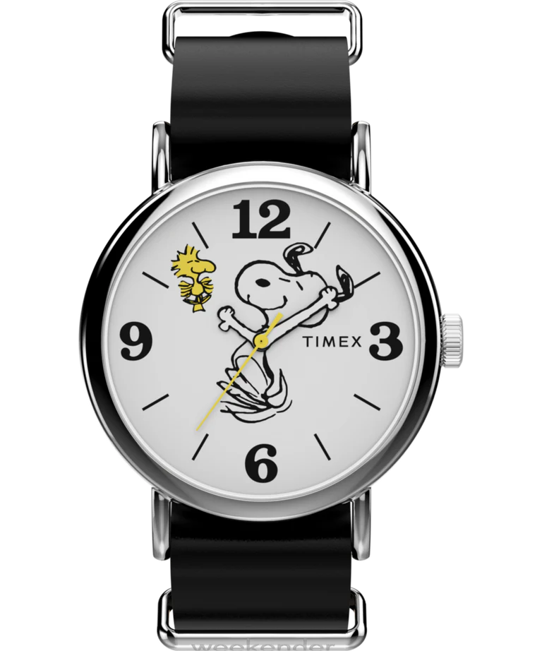 Timex x Peanuts® Weekender Black Leather Band with Snoopy Hands TW2Y60900