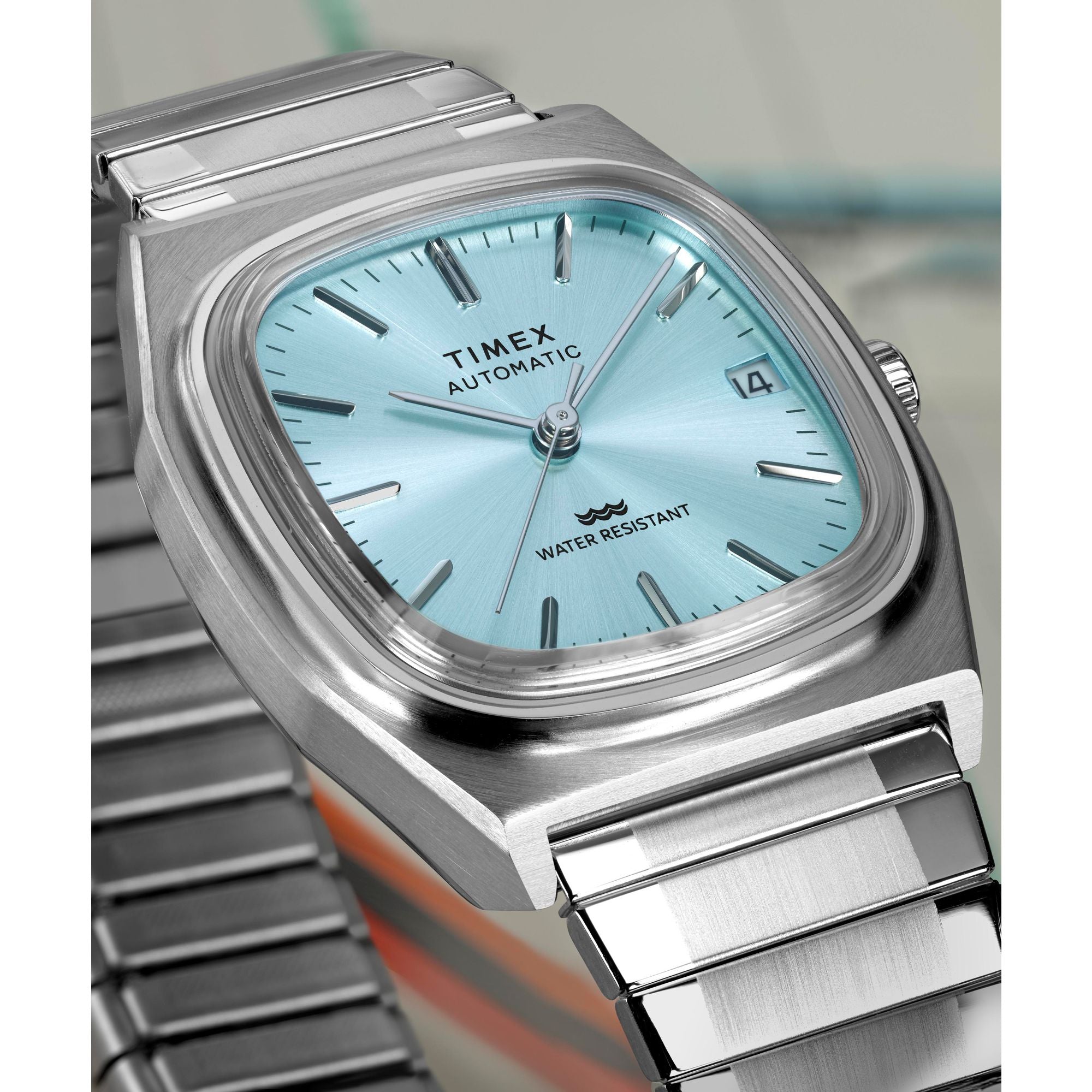 Timex E-Line Automatic 1983 Reissue Ice Blue Stainless Steel Band Watch TW2Y66700