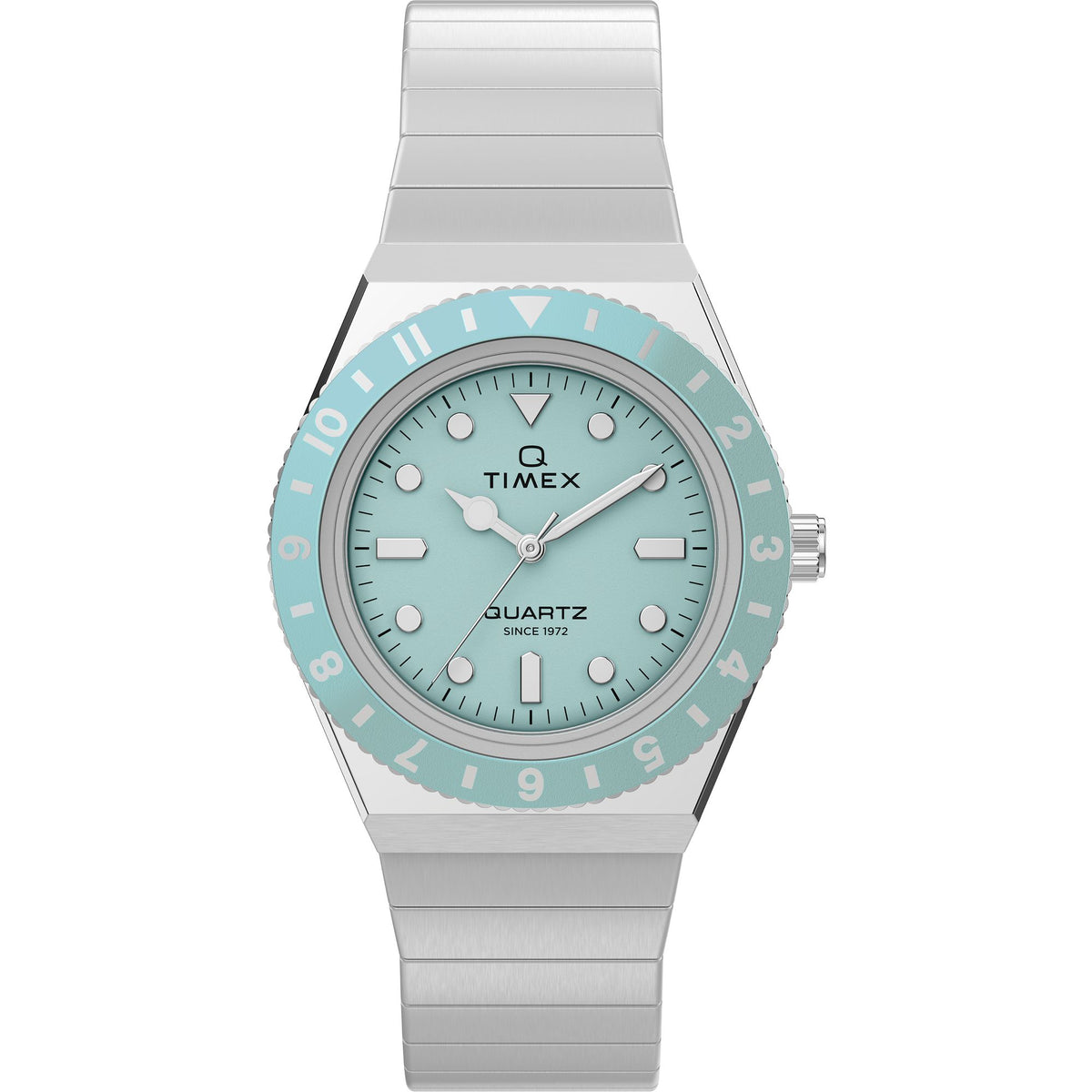 Timex Q Time 30mm Blue Dial Silver Expansion Band Women's Watch TW2W77300