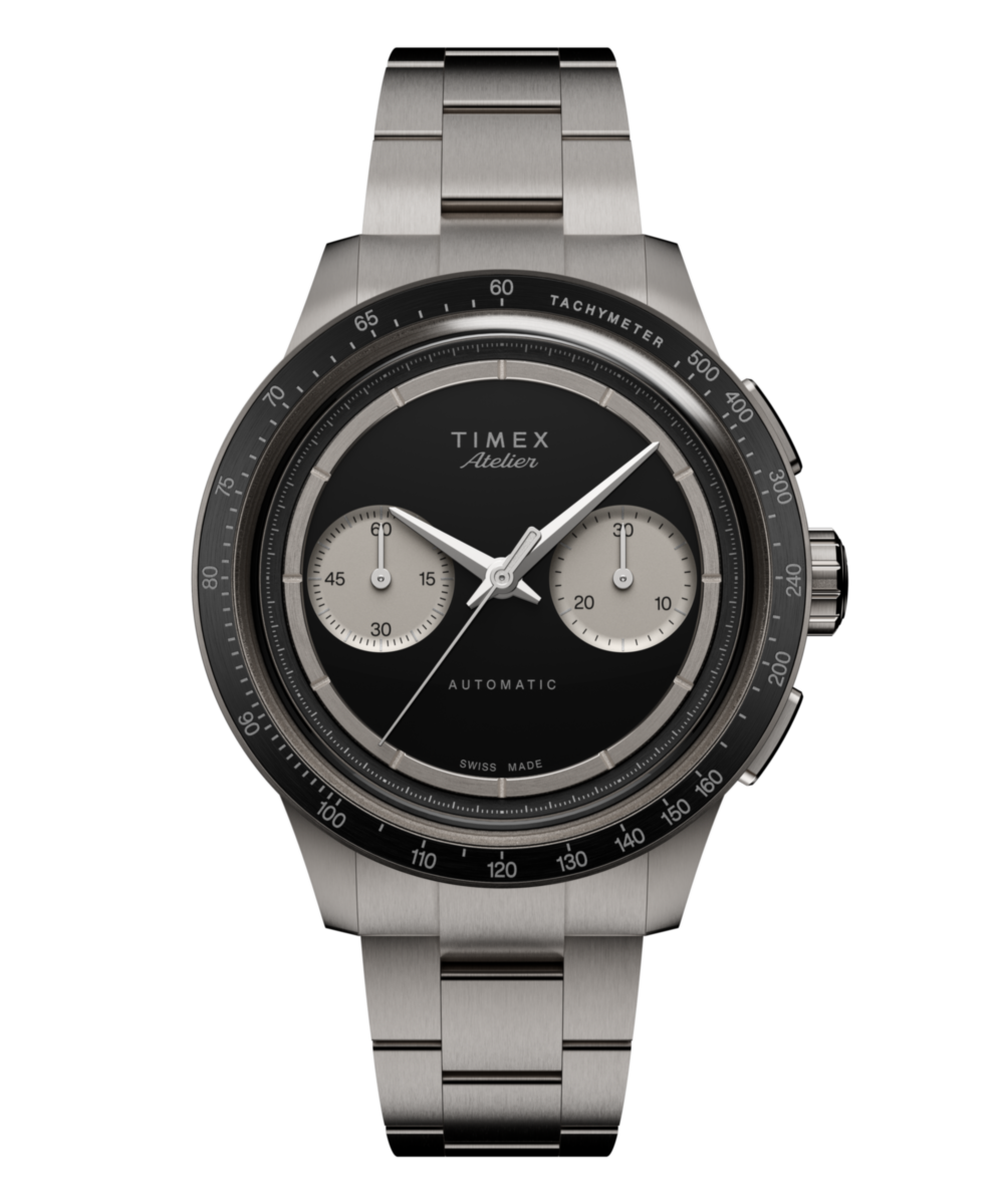 Timex Atelier Chronograph Automatic M1a Ti TW6A02700 matte black bi-compax dial in a 42mm titanium case on a titanium bracelet