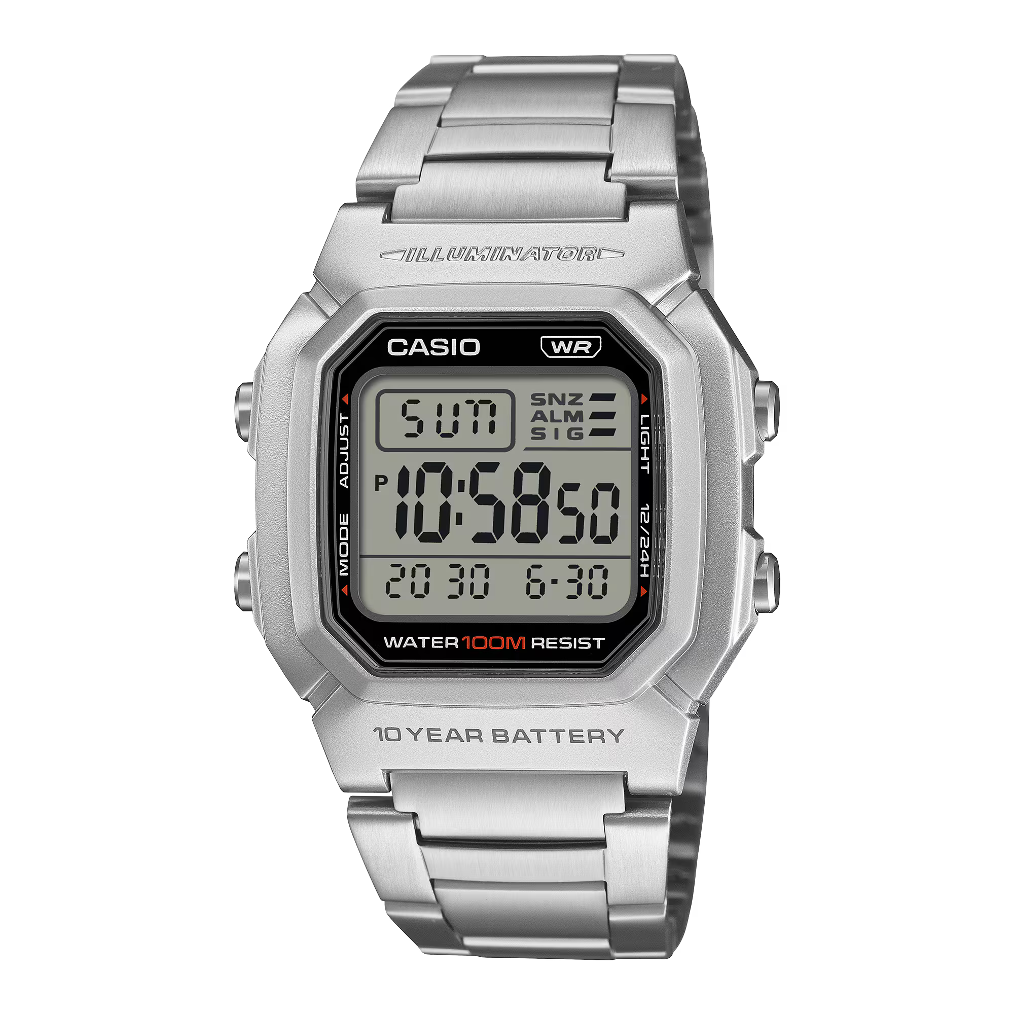 Casio Digital Silver Stainless Steel Band Resin Case Watch W800HD-1A