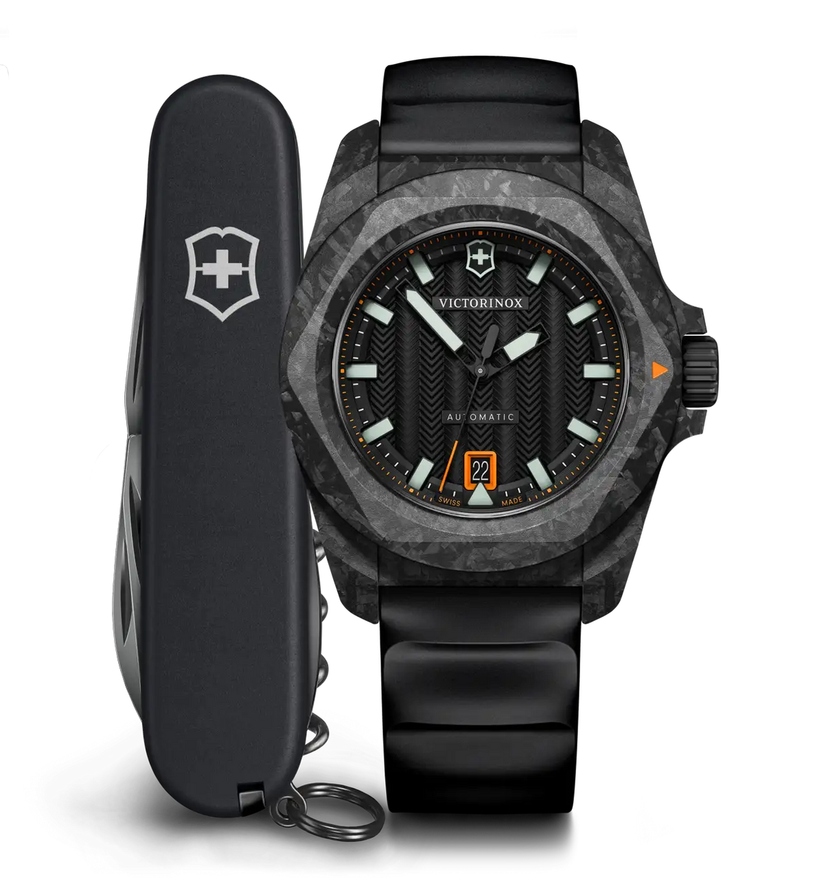 Victorinox I.N.O.X Automatic 41mm Set Black Rubber Black Dial Carbon Case Watch 242023.1