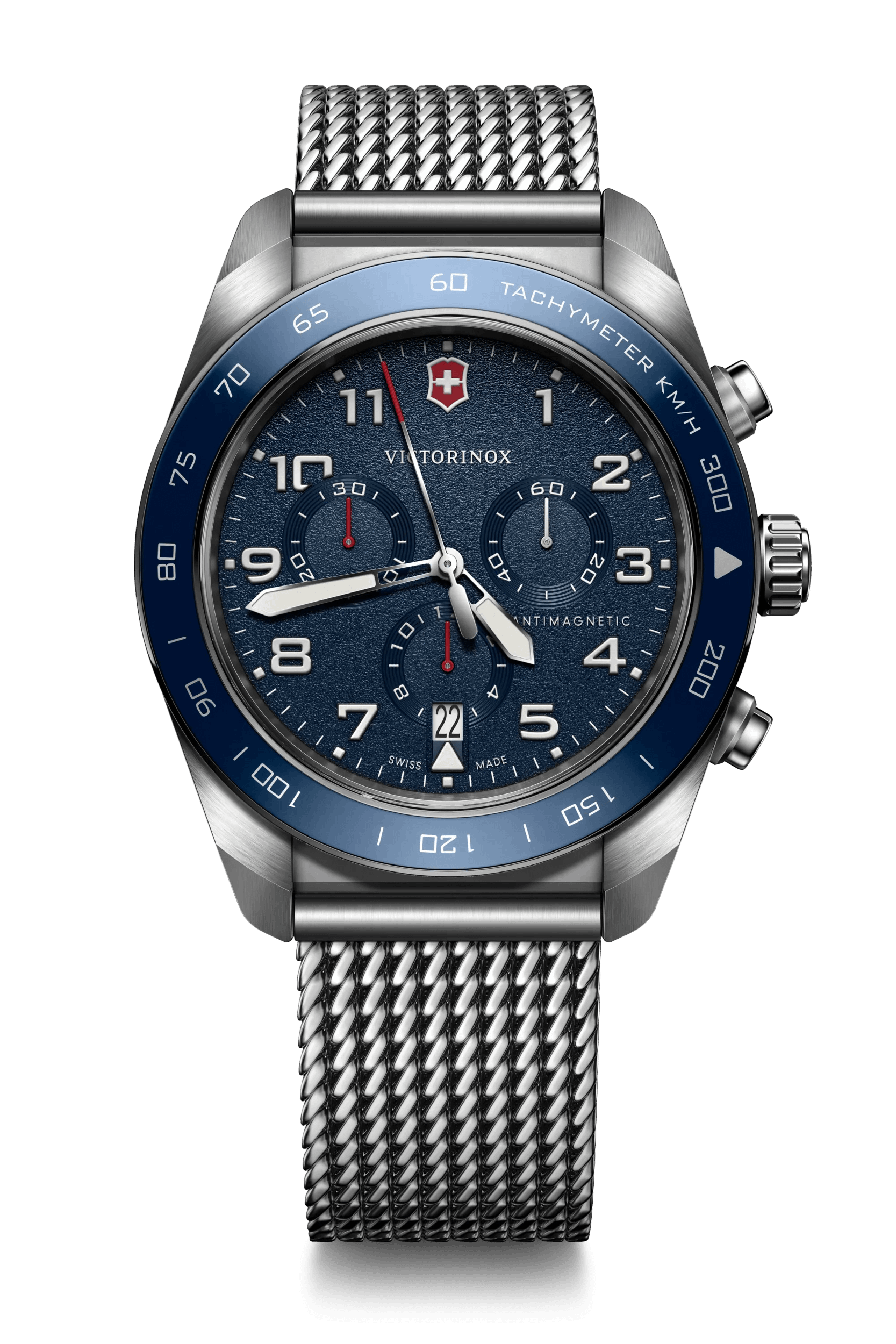 Victorinox Swiss Army Chrono Blue Dial Mesh Stainless Steel Band Mens Watch 242049