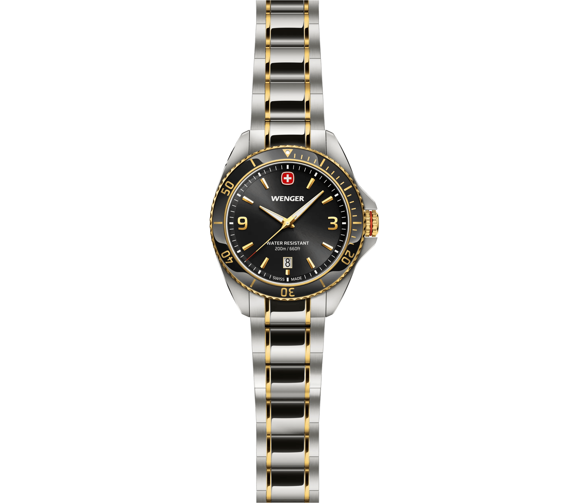 Wenger Executive 40mm Black Dial Two Tone Stainless Steel 200M Men's Watch 01.2031.104