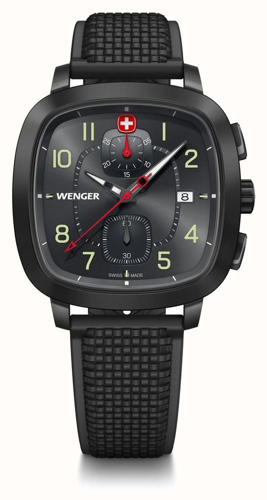 Wenger Vintage Sport Chrono 39.5mm Black Case and Rubber Band 01.1933.114