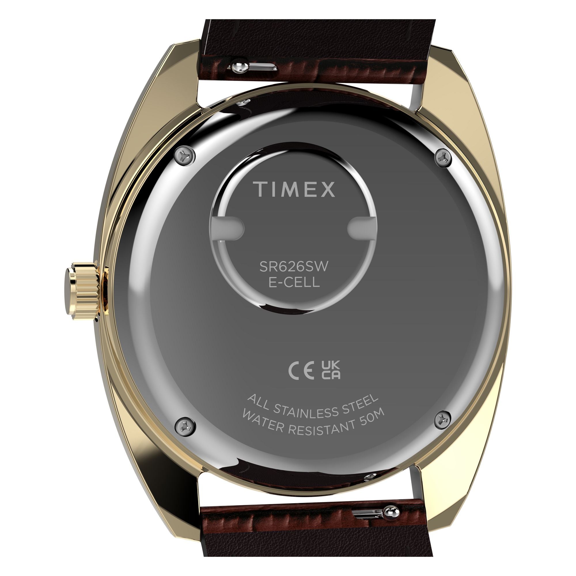Timex 1978 Day Date TW2Y87200 brown gradient dial on a brown leather strap, caseback