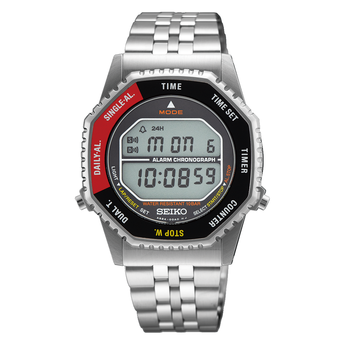 Seiko Rotocall Revival Digital Stainless Steel Black and Red Watch SMGG19P