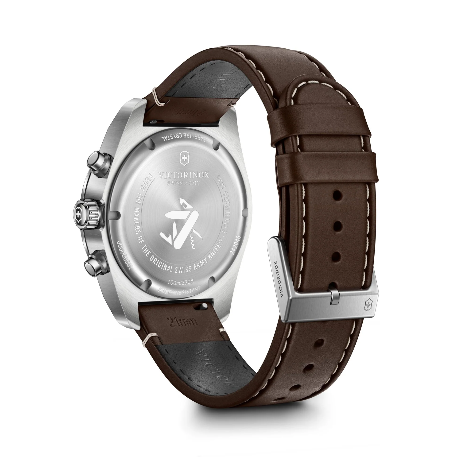 Victorinox Swiss Army Chrono Black Dial Brown Leather Band Mens Watch 242046