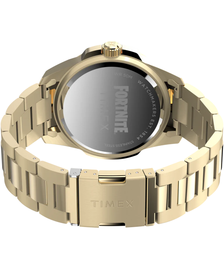 Timex x Fortnite Essex 45mm Gold Stainless Steel Black Dial Watch TW2Y47200