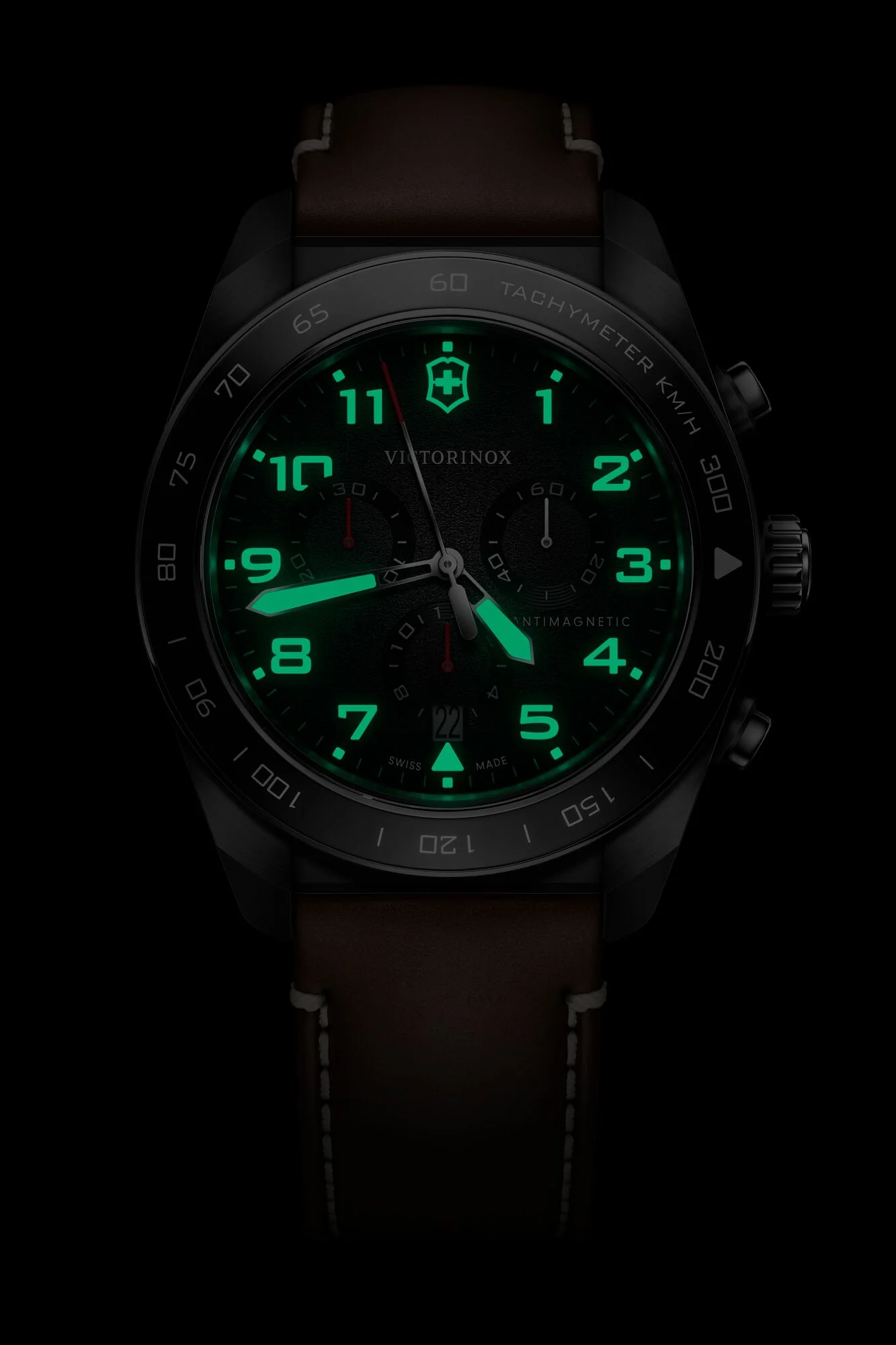 Victorinox Swiss Army Chrono Black Dial Brown Leather Band Mens Watch 242046