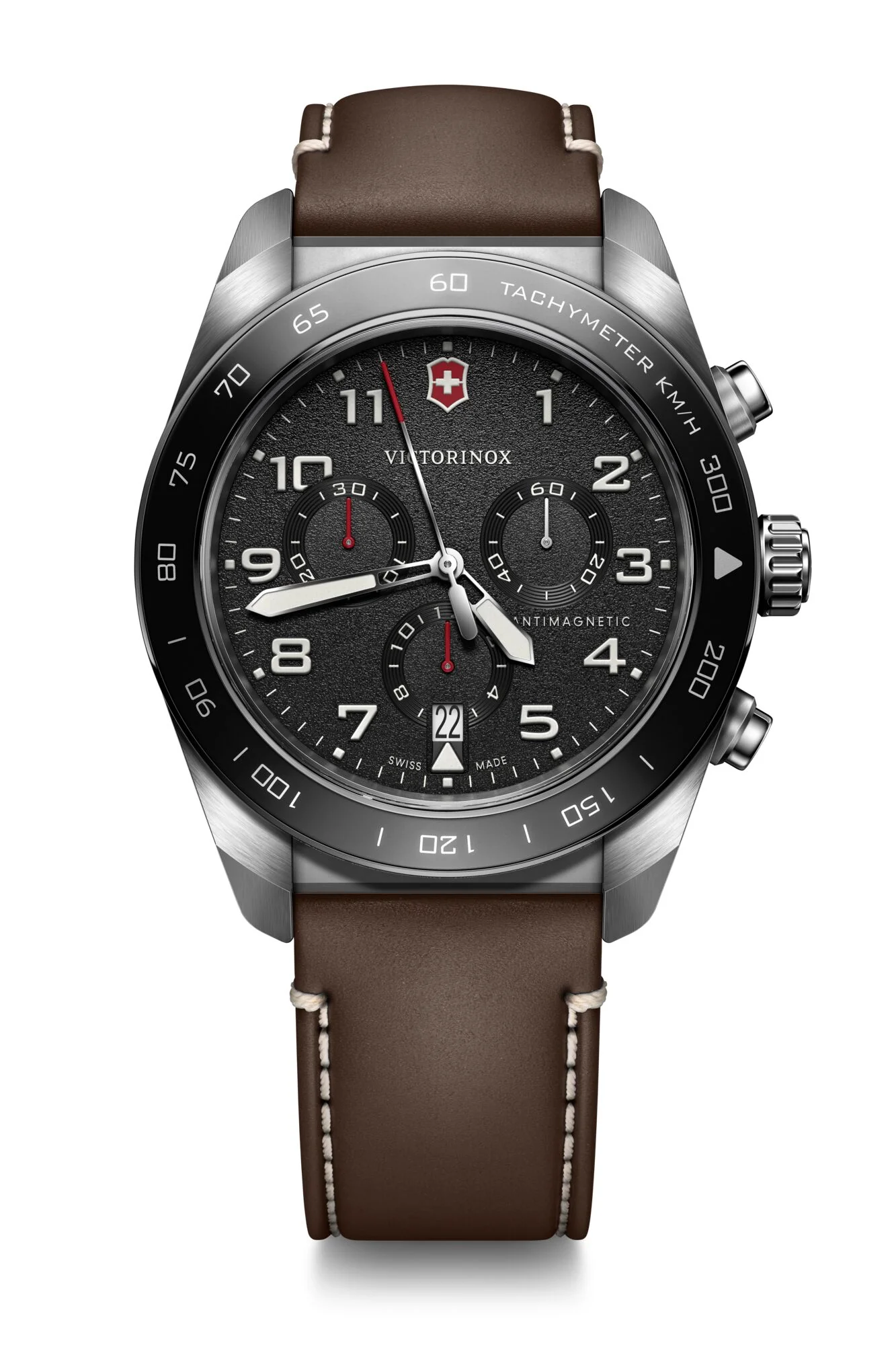 Victorinox Swiss Army Chrono Black Dial Brown Leather Band Mens Watch 242046
