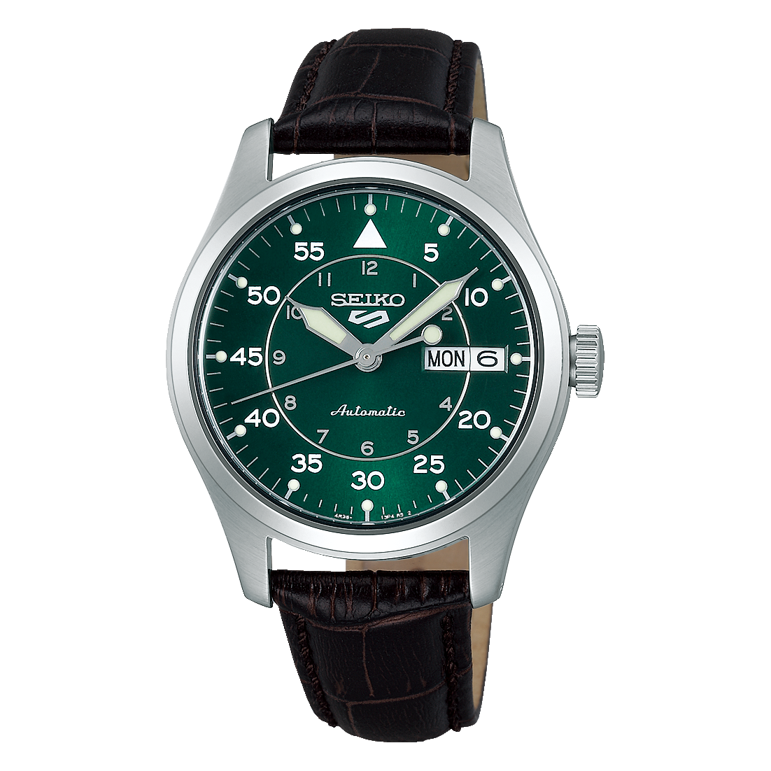 Seiko Automatic Sports Green Dial Brown Leather Strap Watch SRPJ89K