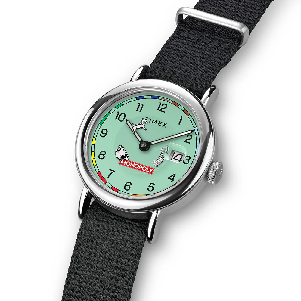 Timex Lab x Monolopy Weekender Black Leather Band with Monopoly Coloured Green TW2Y47000
