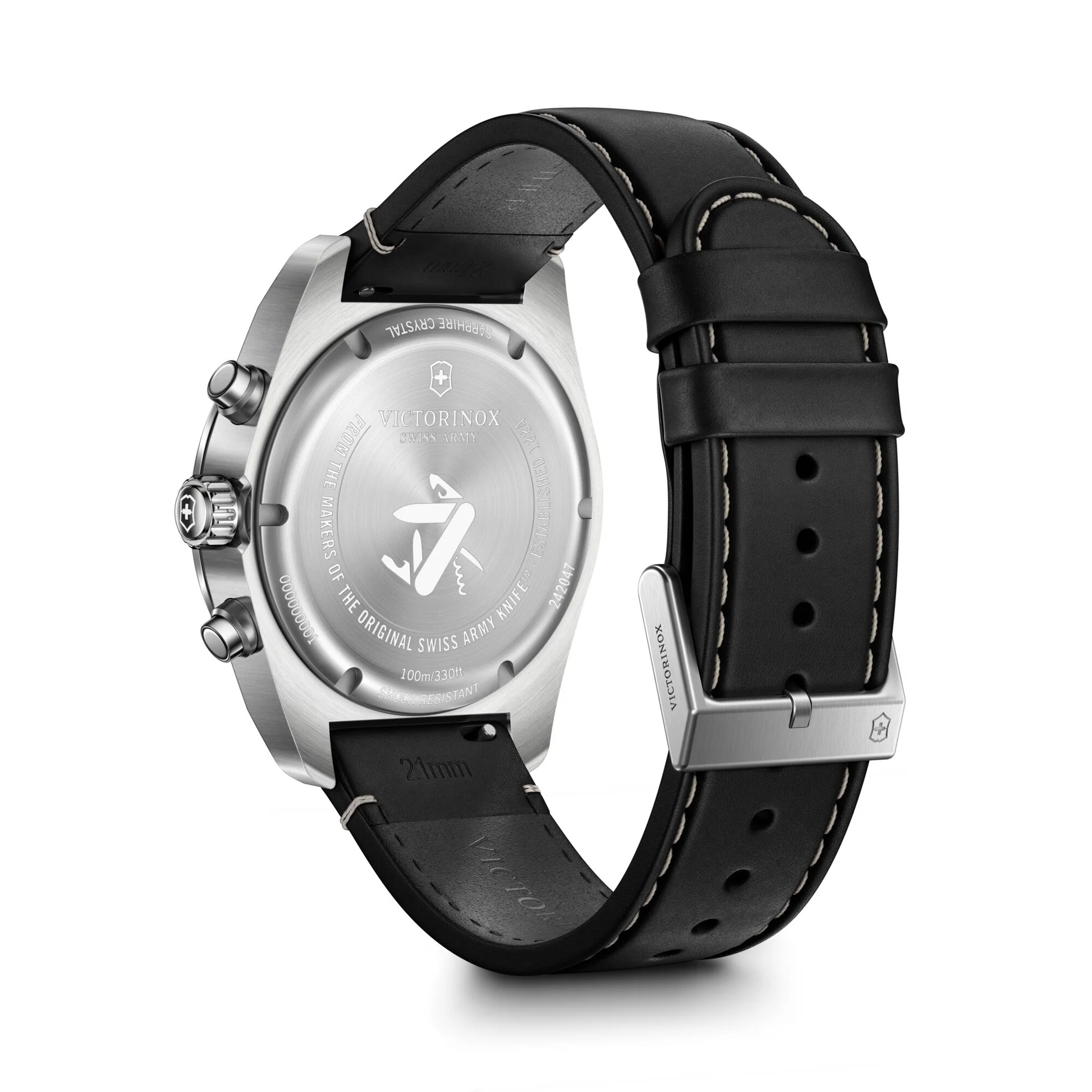 Victorinox Swiss Army Chrono Blue Dial Black Leather Band Mens Watch 242047