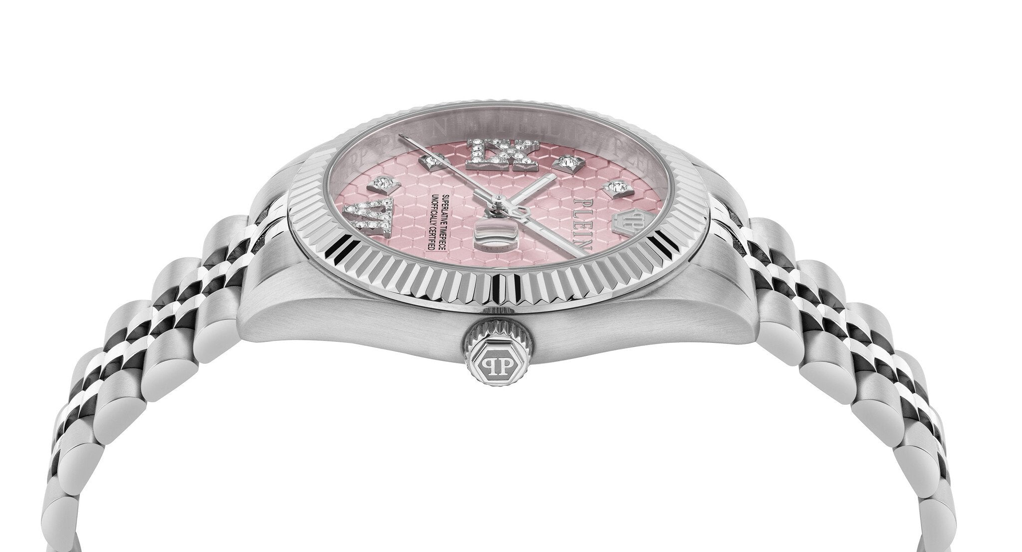 Philipp Plein Superlative Crystal Pink Dial Stainless Steel Watch PWYFA0125
