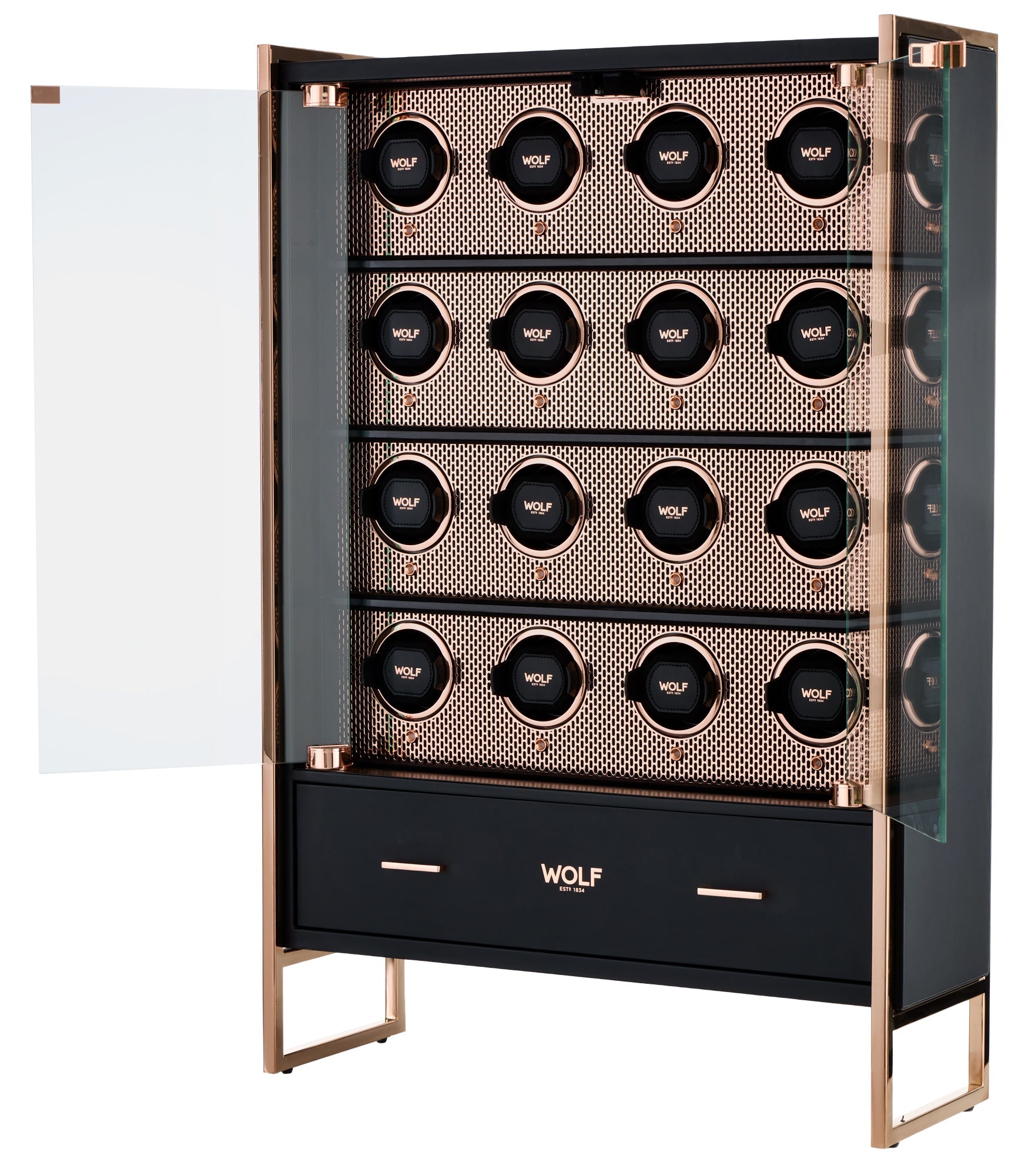 WOLF Axis 16 Piece Watch Winder Cabinet in Copper - interior