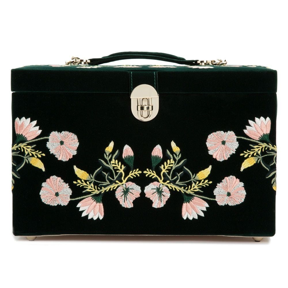 UK発【WOLF】 forest green floralベルベットジュエリーボックス Wolf Zoe Large Jewelry Box Forest Green 393012 | Watch Direct