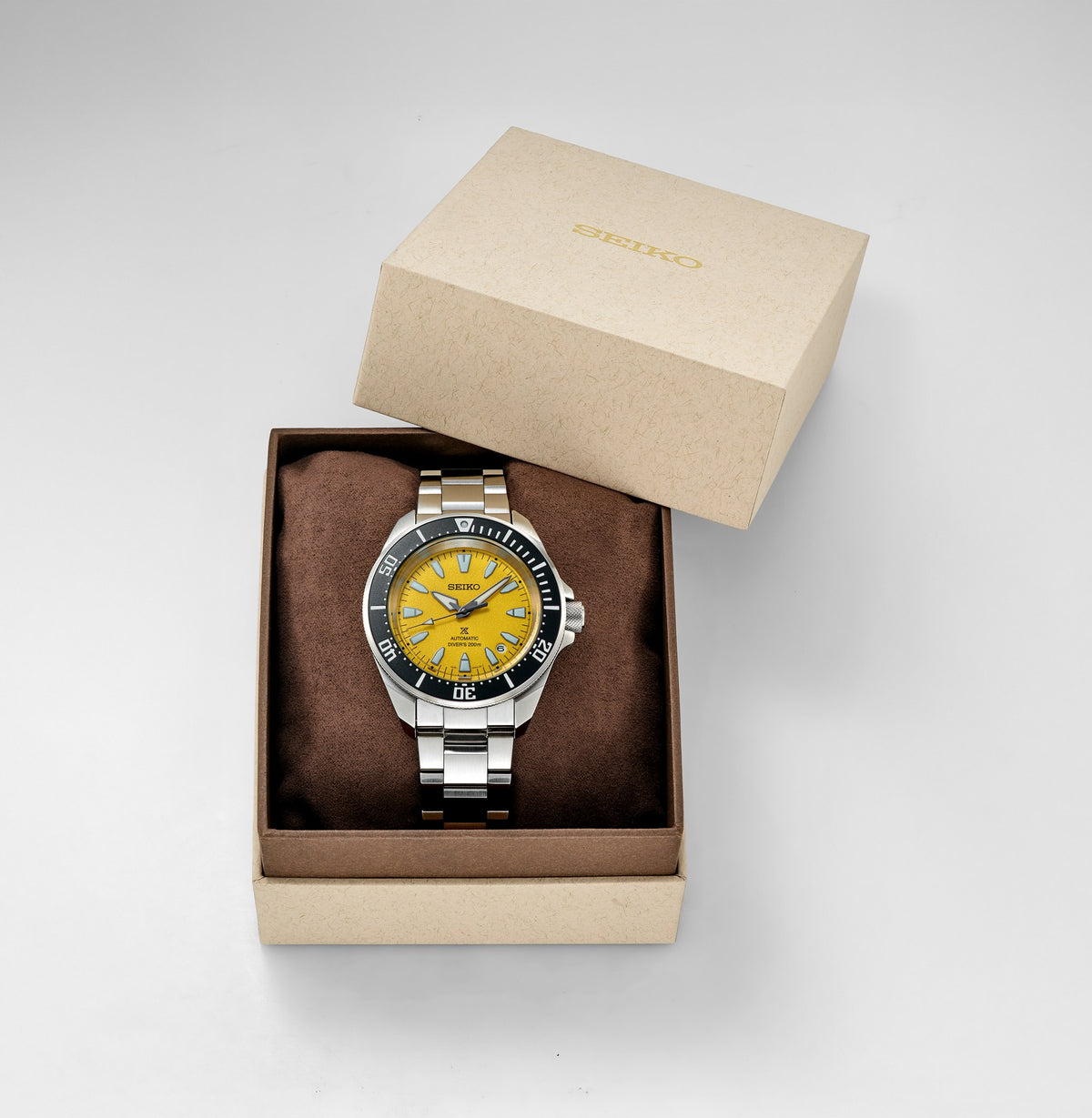 Seiko Prospex Asian Resorts Limited Edition HBB003K with yellow sand-textured dial and black bezel, in its limited edition presentation box — Watch Direct Australia