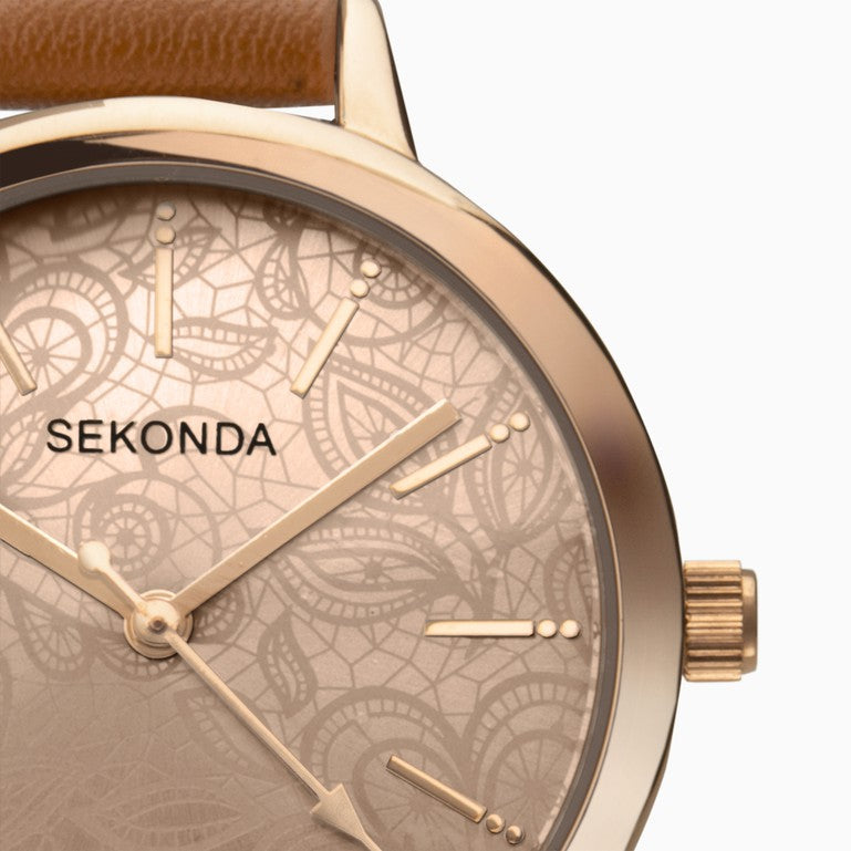 Sekonda Womens Nature Inspired Watch Brown Leather Strap Durable Timepiece