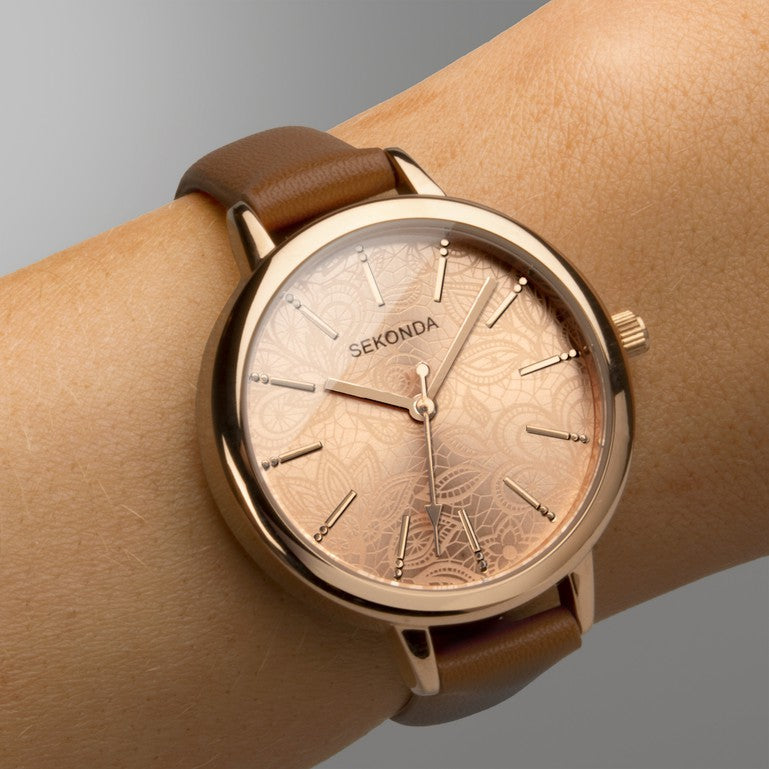 Sekonda Womens Nature Inspired Watch Brown Leather Strap Durable Timepiece