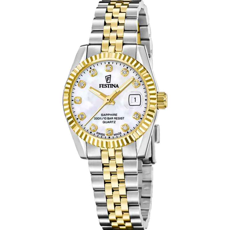 Festina Swiss Made Classic White Dial Two Tone Stainless Steel Women’s Watch F20088/1
