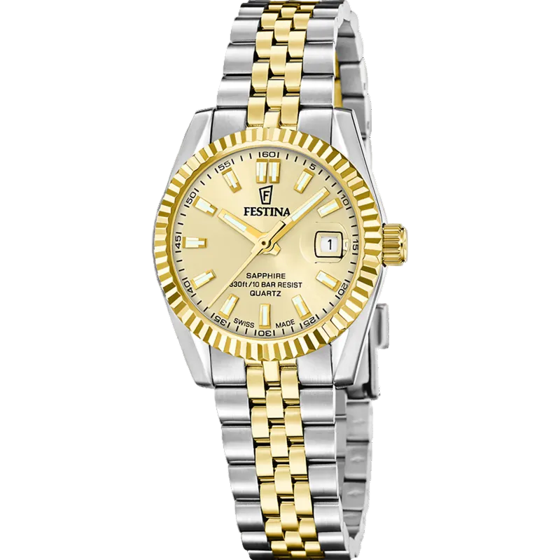 Festina Swiss Made Classic Gold Dial Two Tone Stainless Steel Women’s Watch F20088/2