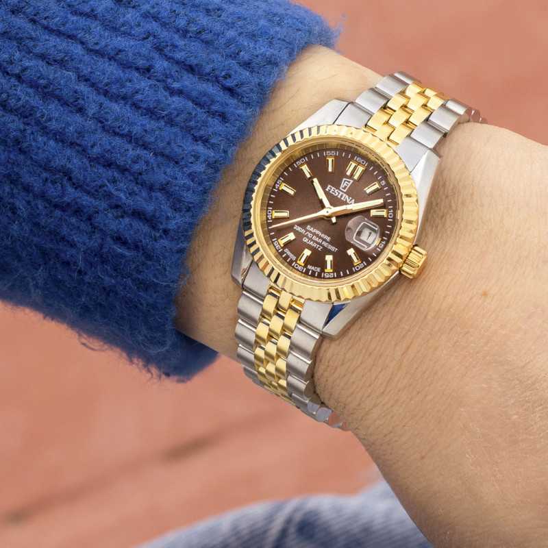 Festina Swiss Made Classic Brown Dial Two Tone Stainless Steel Women’s Watch F20088/3