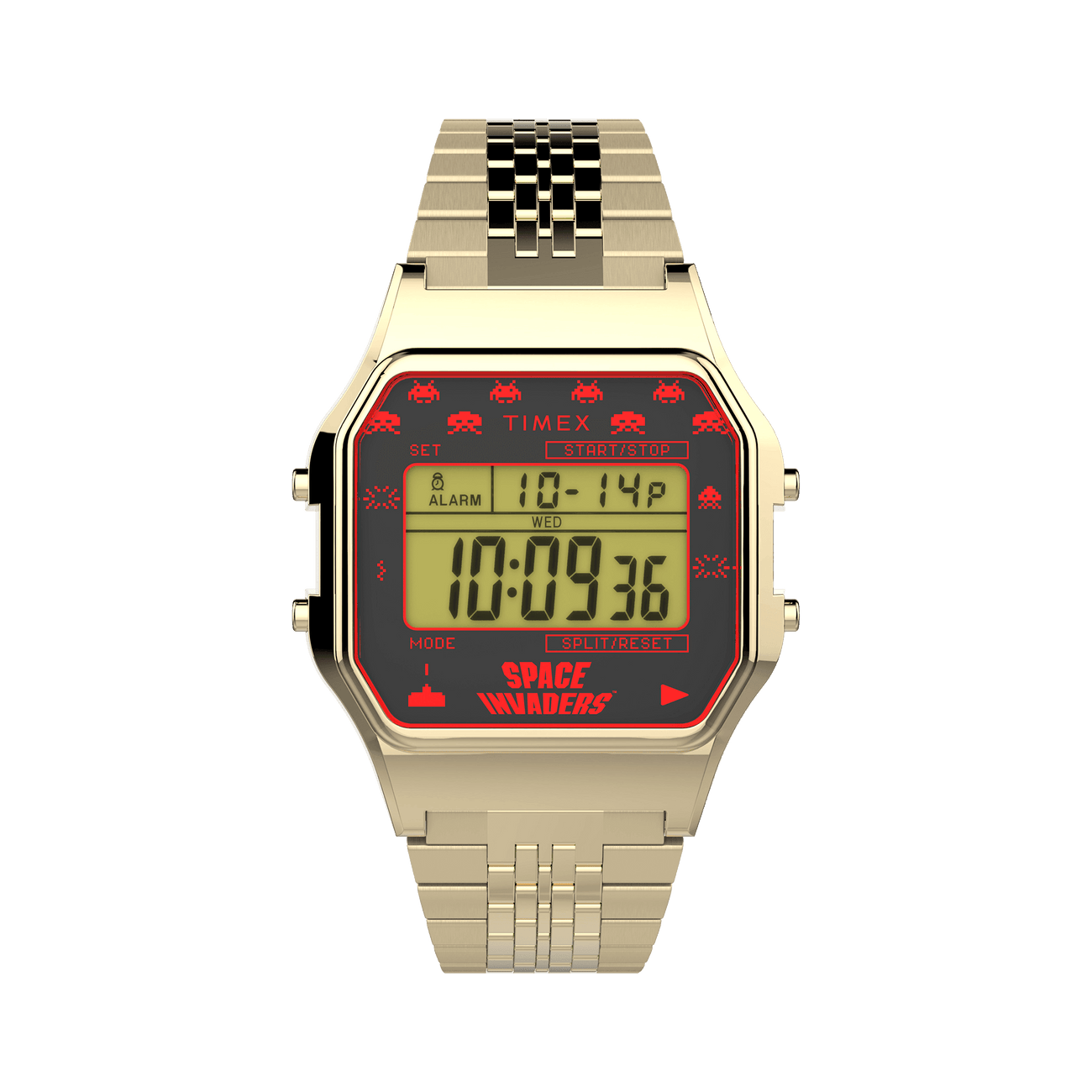 Timex T80 Space Invaders Gold Stainless Steel Watch TW2V30100