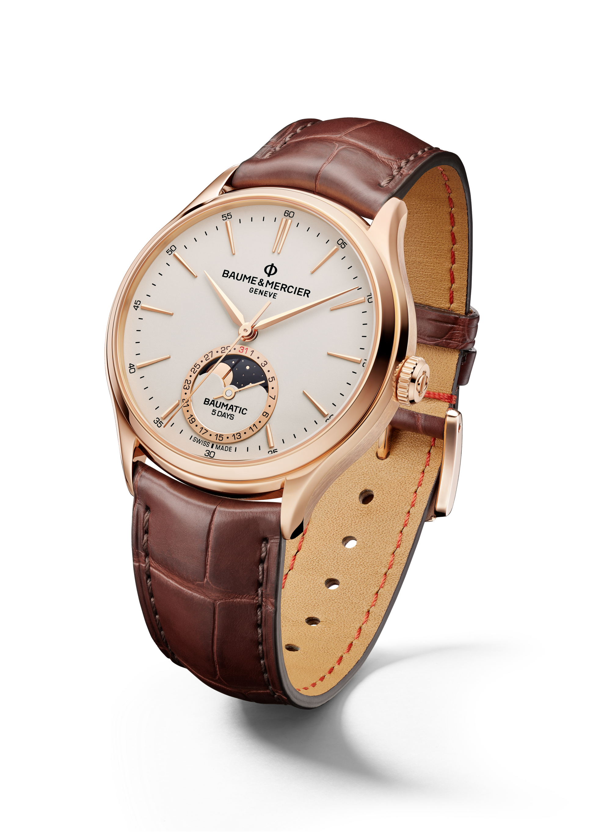 Baume & Mercier Rose Gold Moon Phase Watch 39mm Luxury Timepiece
