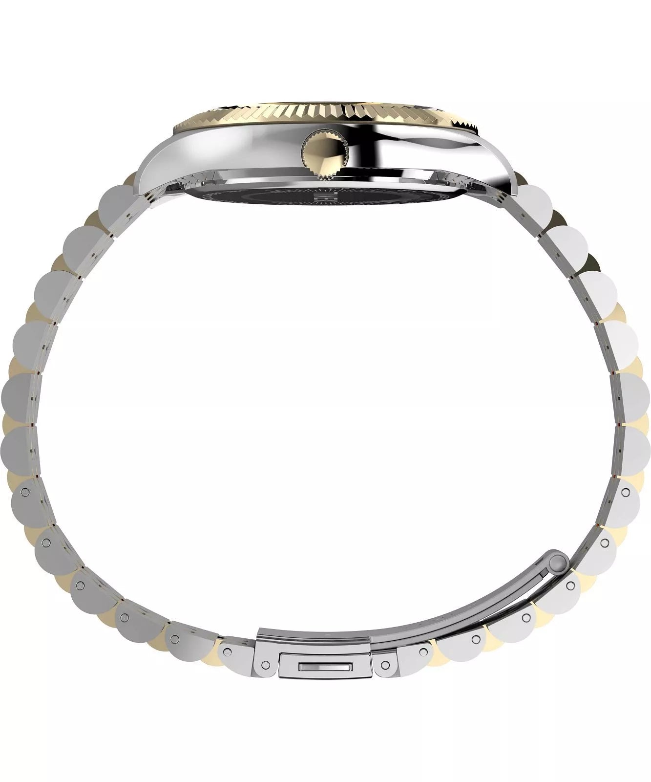 Side profile of Timex Legacy 36mm Two-tone Case and Bracelet with Green Dial TW2W87400 from Timex official store.