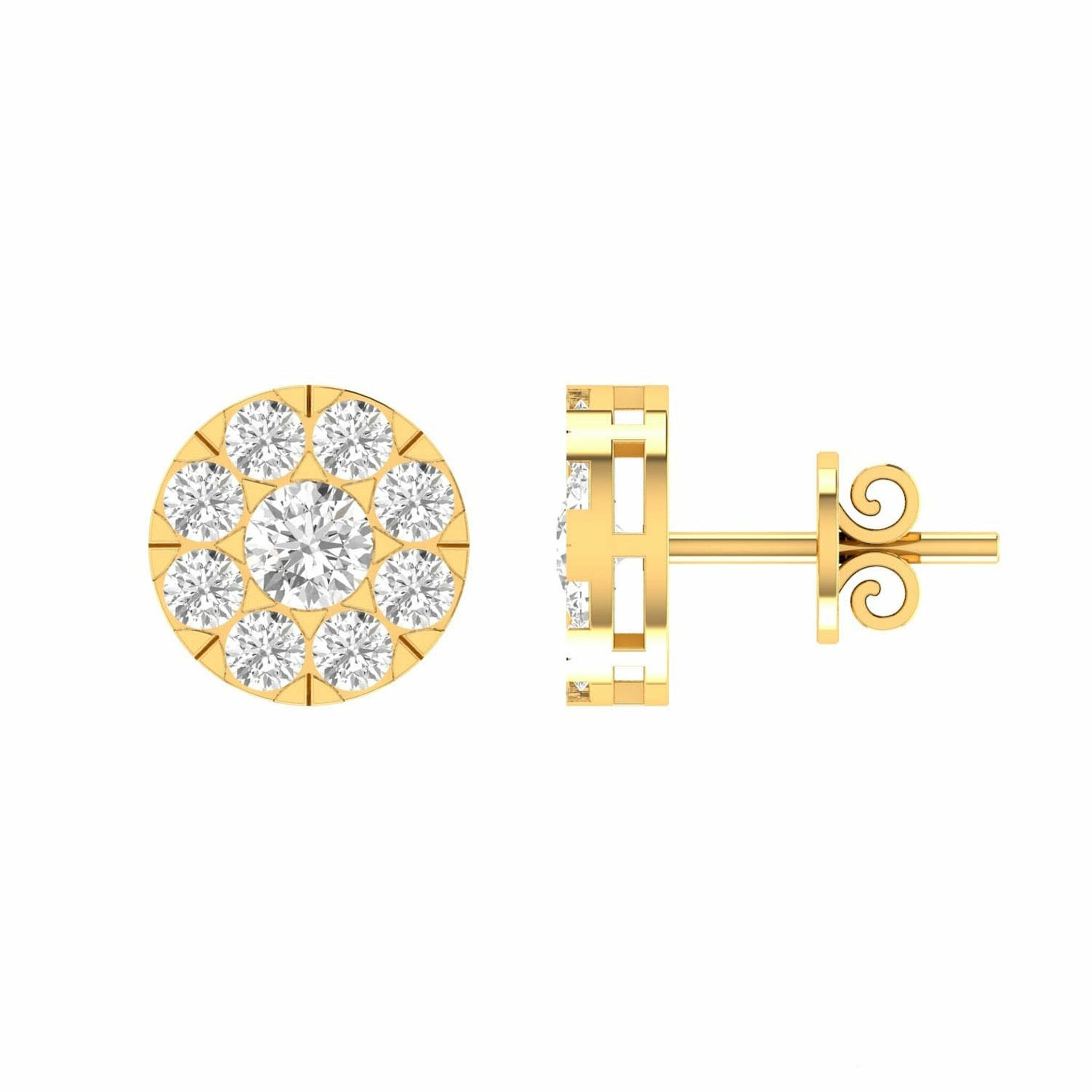 Cluster Diamond Stud Earrings With 0.75ct Diamonds In 9K Yellow Gold