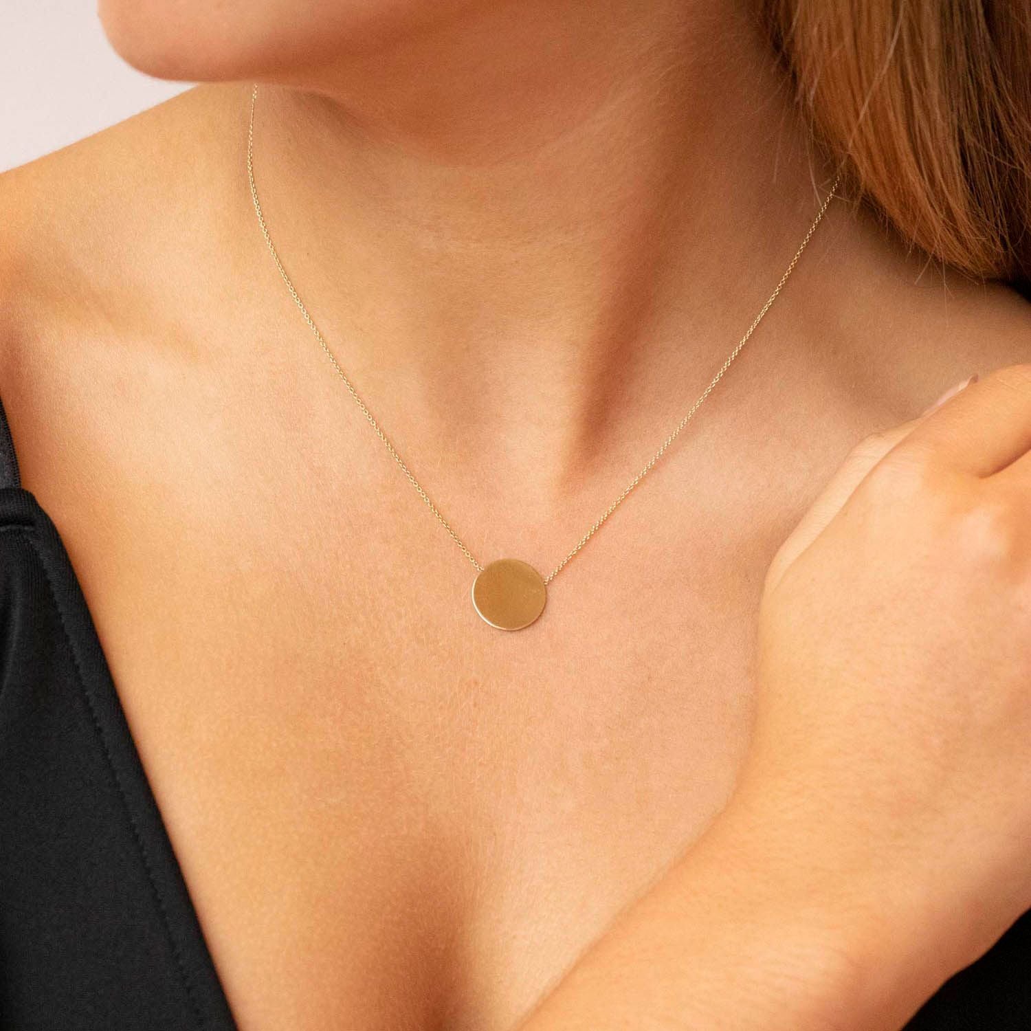 9K Yellow Gold Solid 15mm Disc Pendant Adjustable Necklace 41+2cm