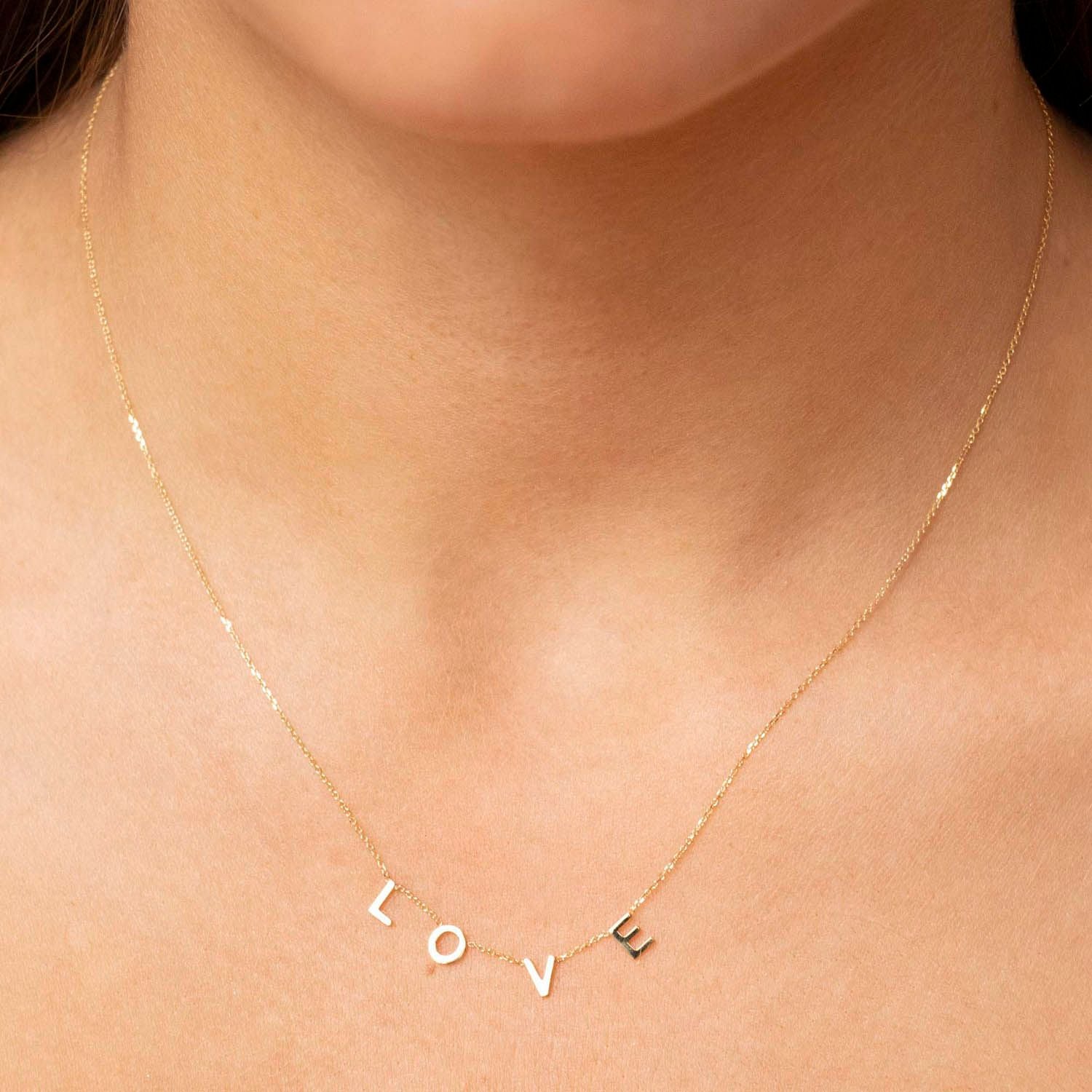 9K Yellow Gold Solid 'Love' Adjustable Necklace 38cm+5cm