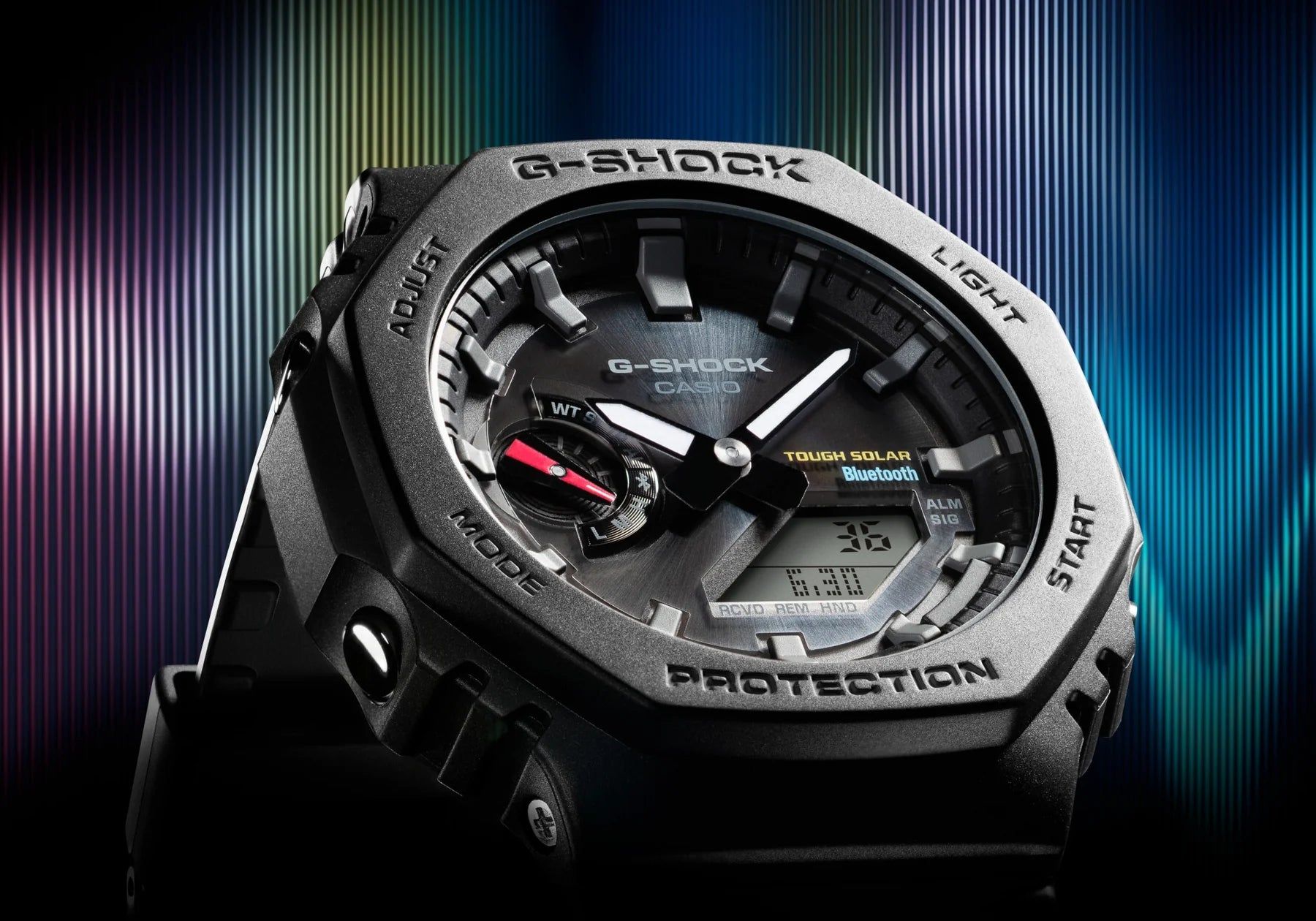 G-Shock wristwatch with a black case and digital-analog display.