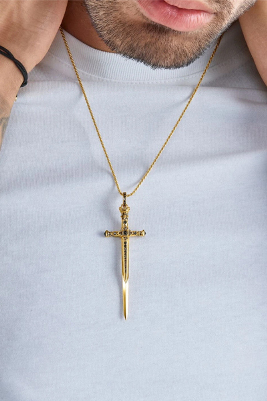 Thomas Sabo Rebel Kingdom Black Cubic Zirconia Sword Yellow Pendant